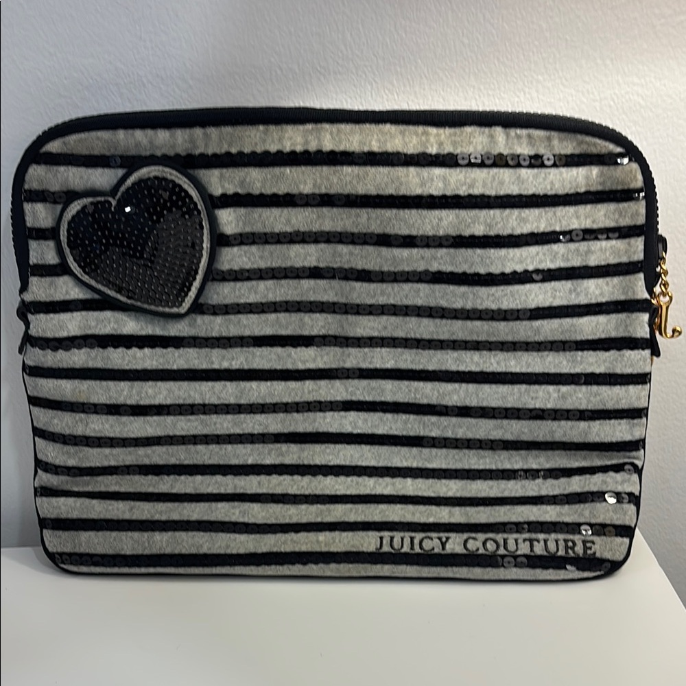 Juicy Couture Black and Gray Laptop Case with Striped Design, 15”
